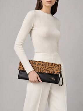 NEW Coach Leopard Pony Hair Foldover Clutch Wristlet Leather Sample Sale